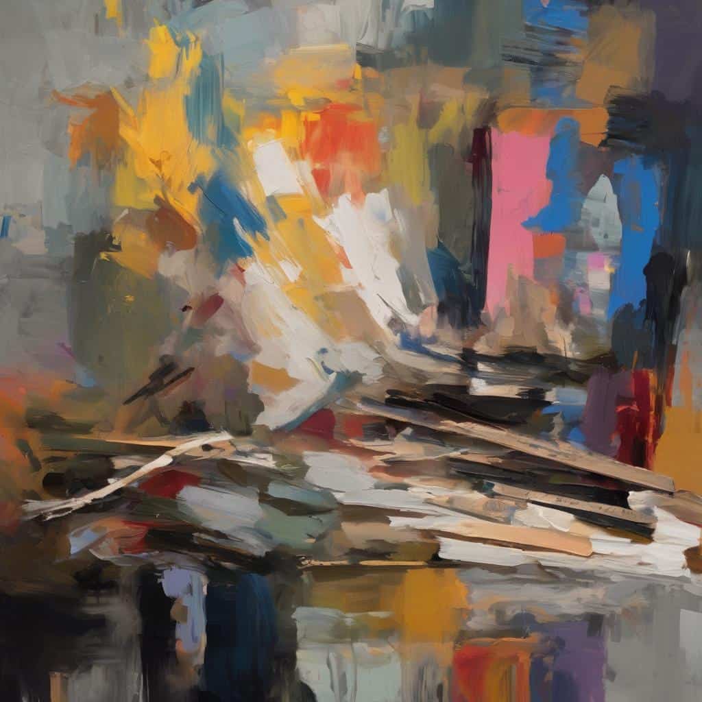 Ζωγραφική σύγχρονης τέχνης με έντονα χρώματα και αφηρημένα στοιχεία.
