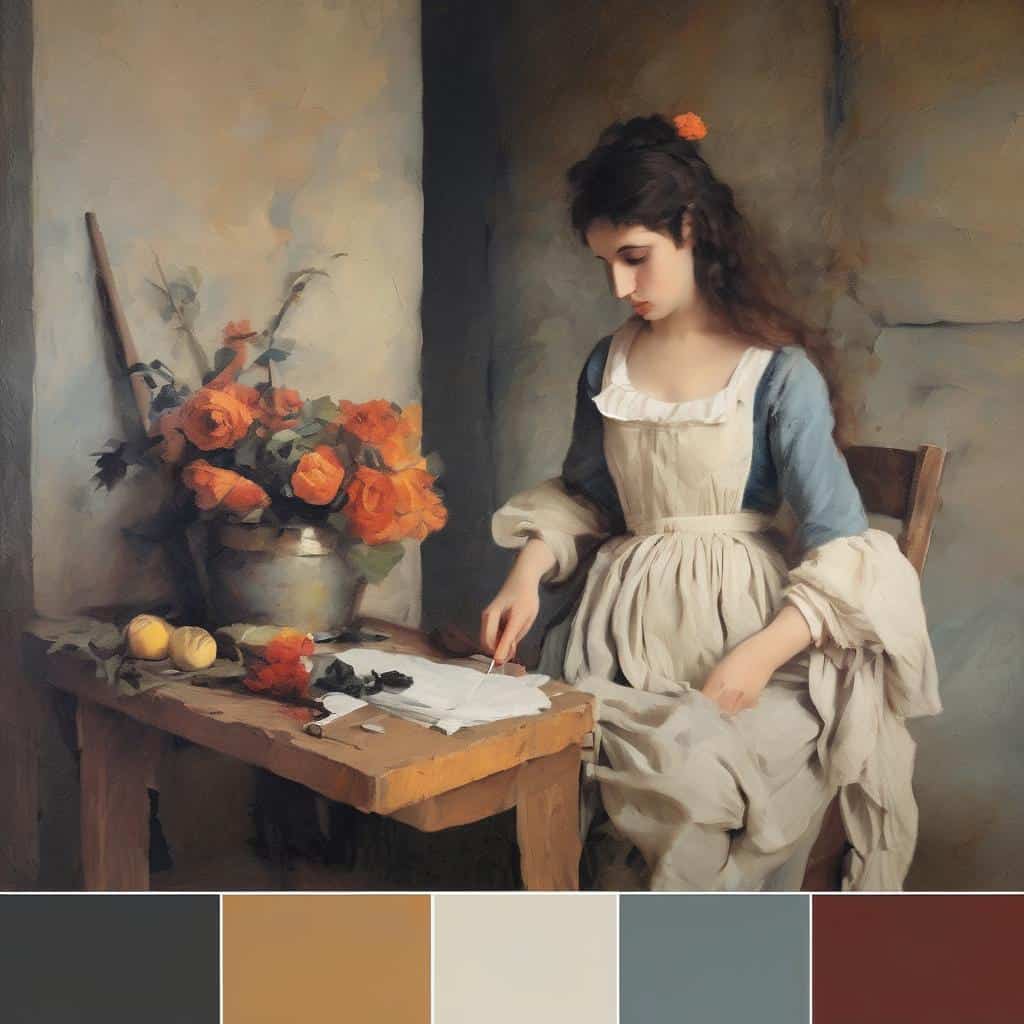 καλλιτεχνική εικόνα νεαράς κοπέλας με πίνακα ζωγραφικής, σύγχρονη τέχνη και επιρροές, ζωγραφική σε ρεαλιστικό στυλ, καλλιτεχνικόν έργο, ζωγραφική και τέχνη.